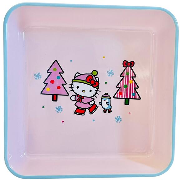 Hello Kitty Square Baking Pan 9" Christmas Ice Skates Ceramic Casserole Bakeware - Picture 1 of 7